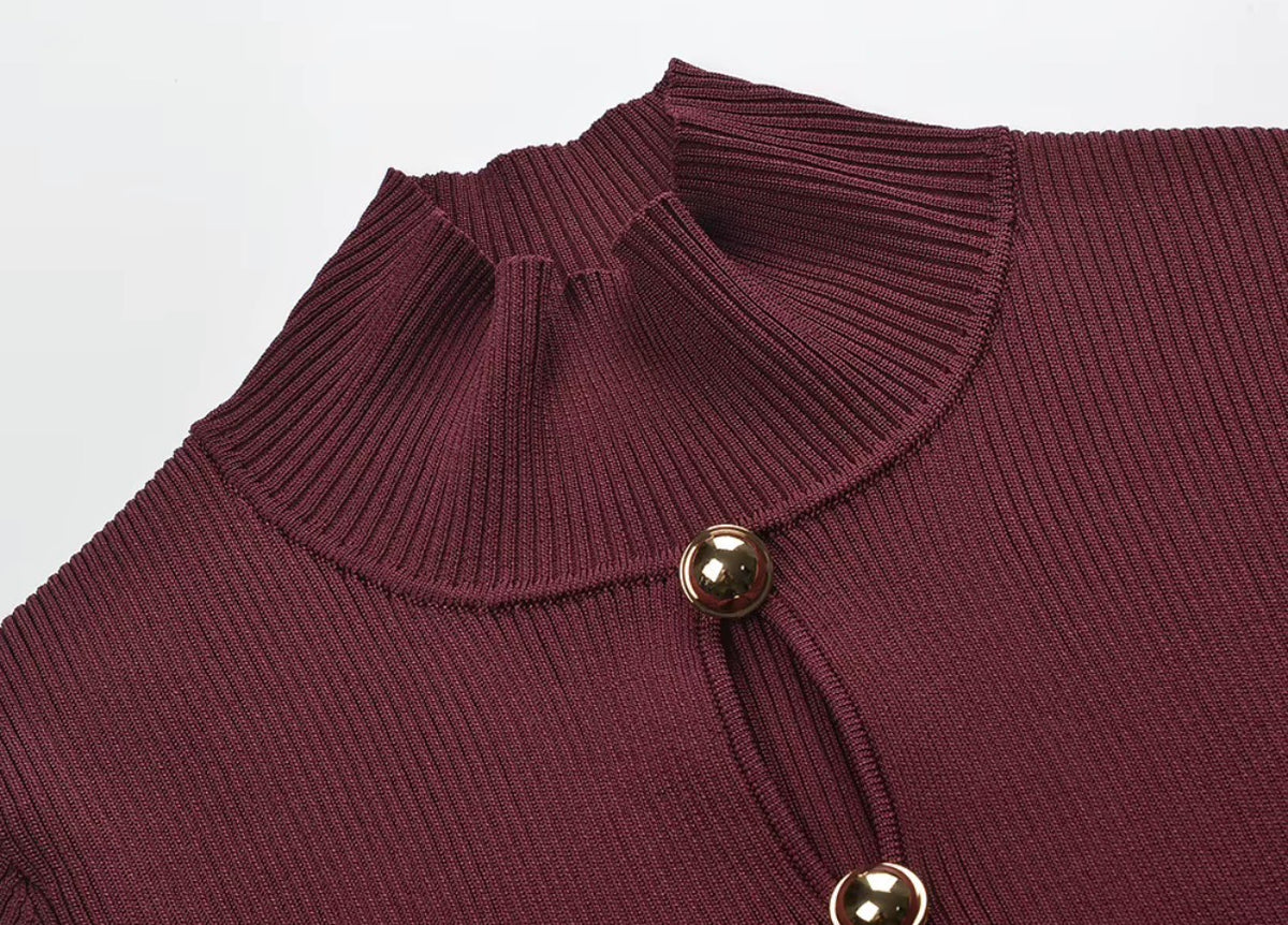 Amara Keyhole Ribbed Turtleneck Top