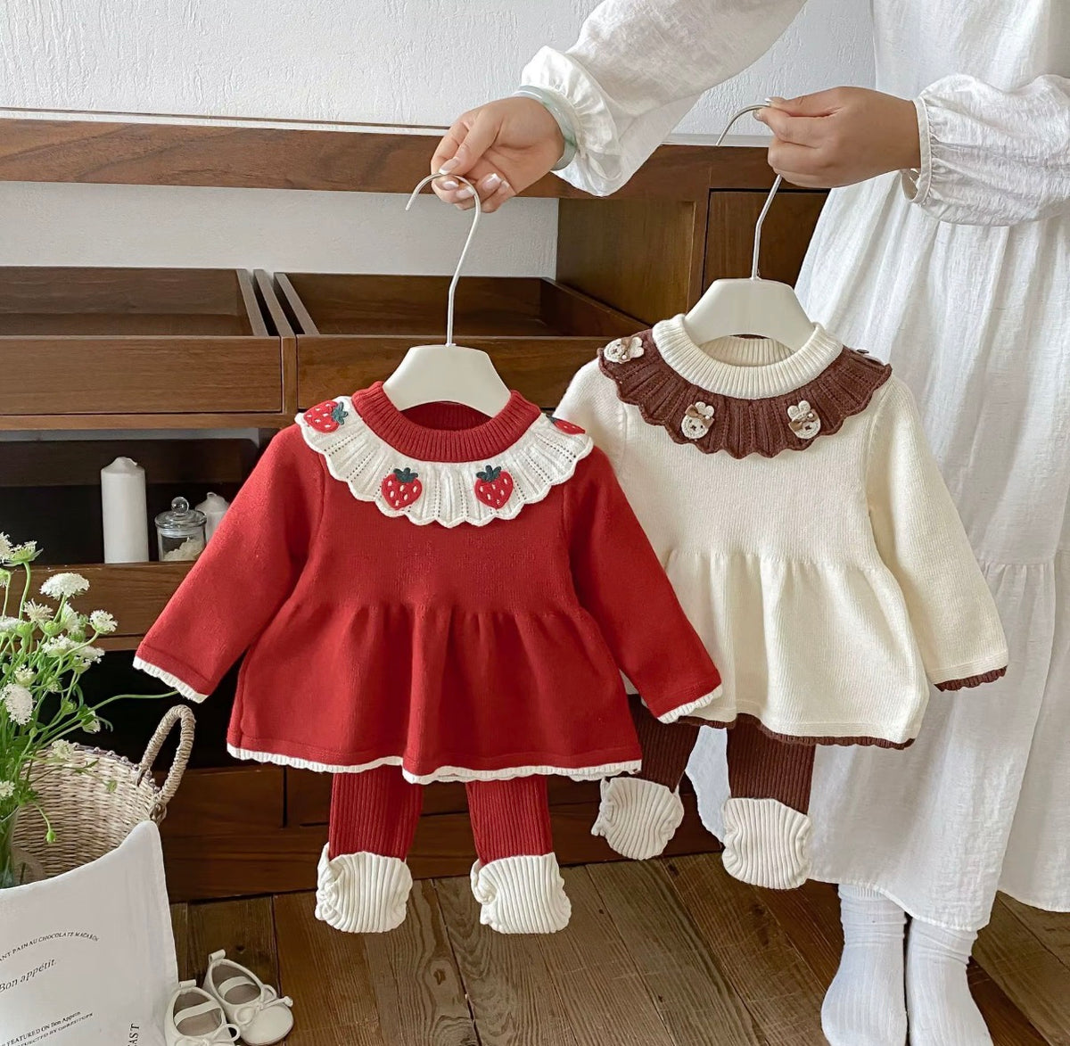 Strawberry & Teddy Knit Set