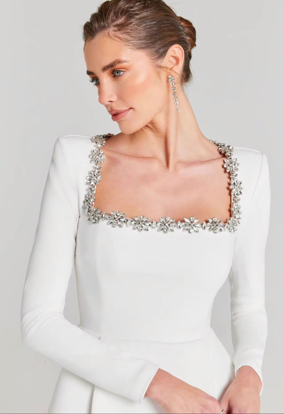 Long Sleeve Mini Dress with Crystal Trim