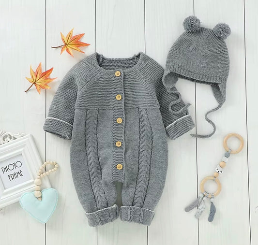 Teddy Cable Knit Baby Romper Set