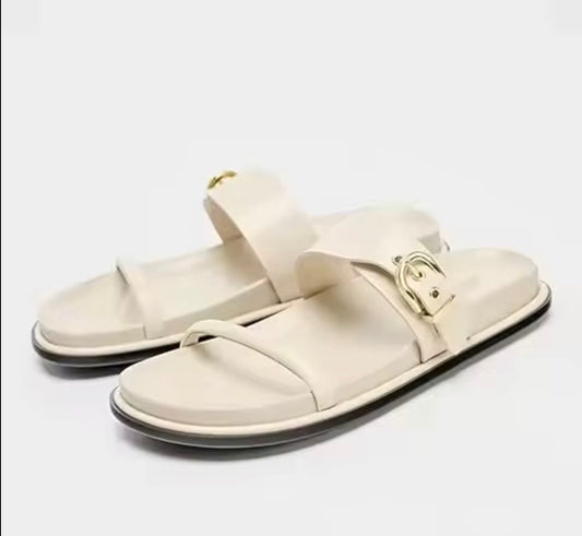 Golden Buckle Glide Slippers