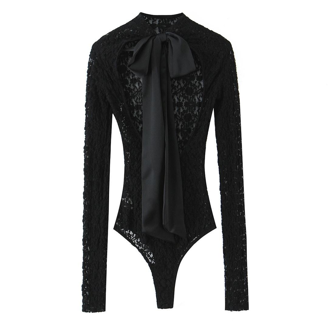 Midnight Lace Bow Bodysuit