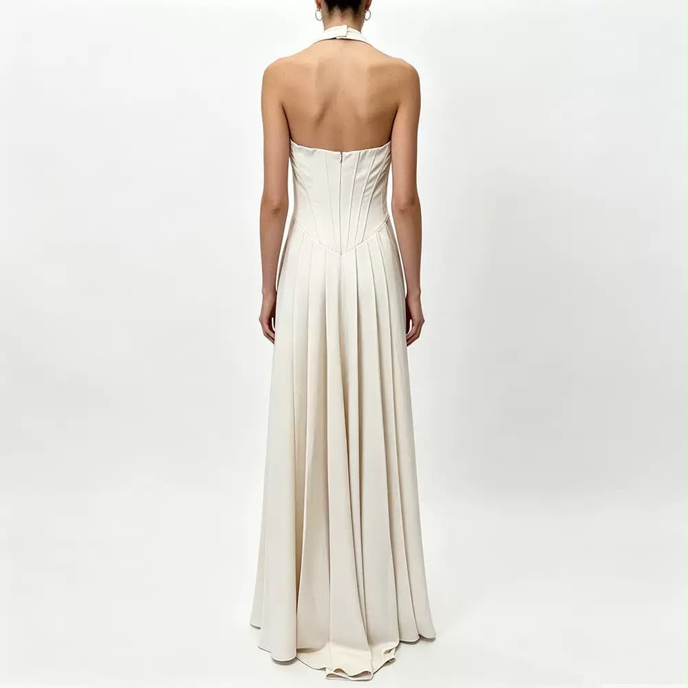 White Embellished Corset Halter Maxi Dress