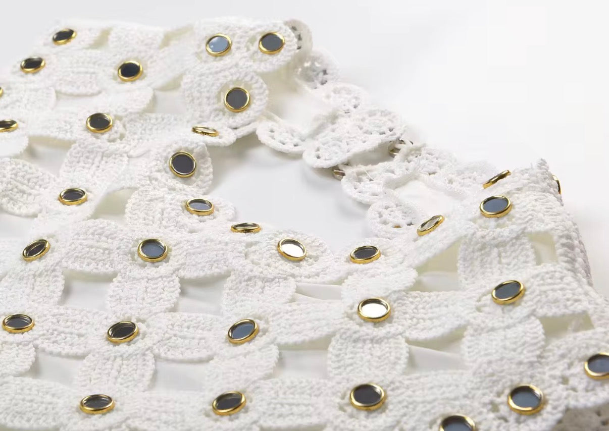 Pearl Glow Crochet Mini Dress