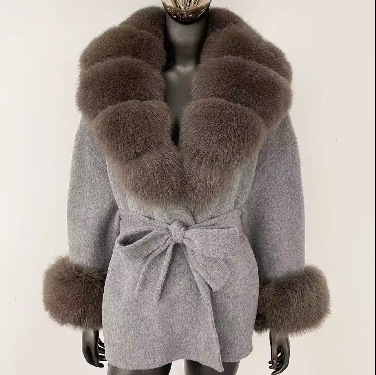 Fur-Collar Belted Wool Coat With fur cuffs