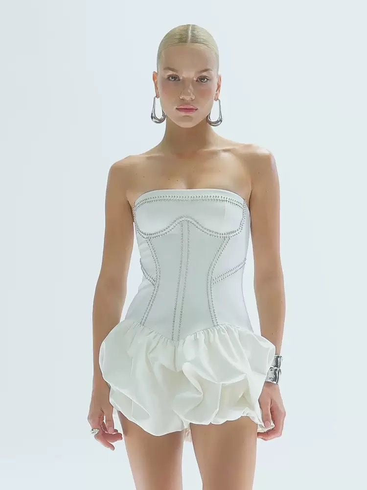 Ivory Studded Corset Bubble Mini Dress