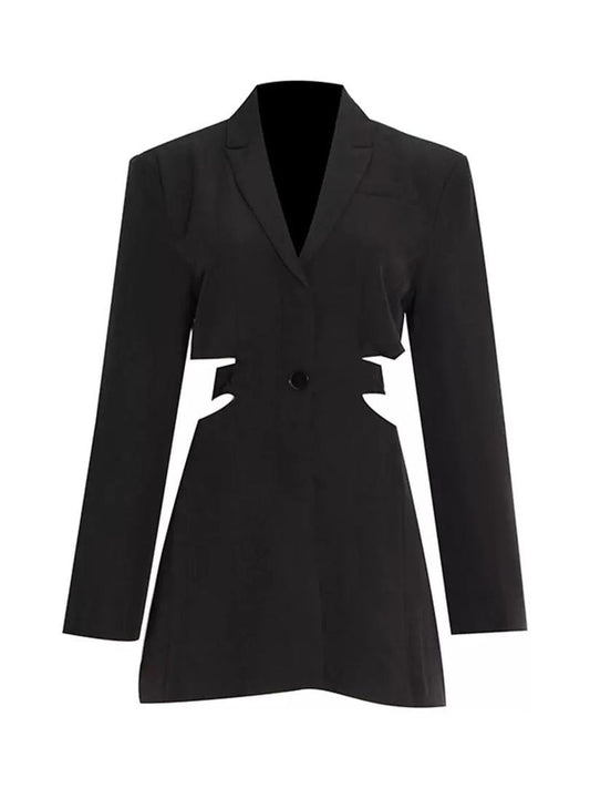Tailored Blazer Dress with Single Button and Waist Cut-Outs