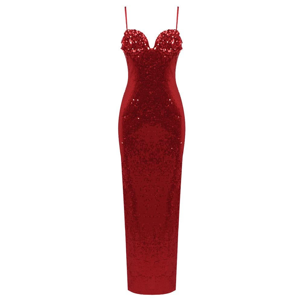 Crimson Desire Sequin Maxi Dress