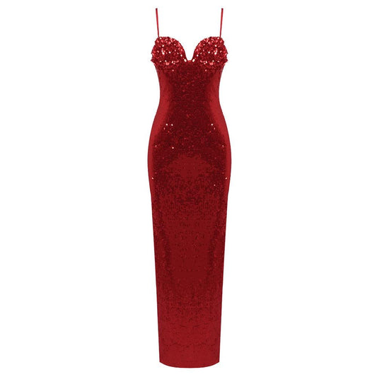 Crimson Desire Sequin Maxi Dress