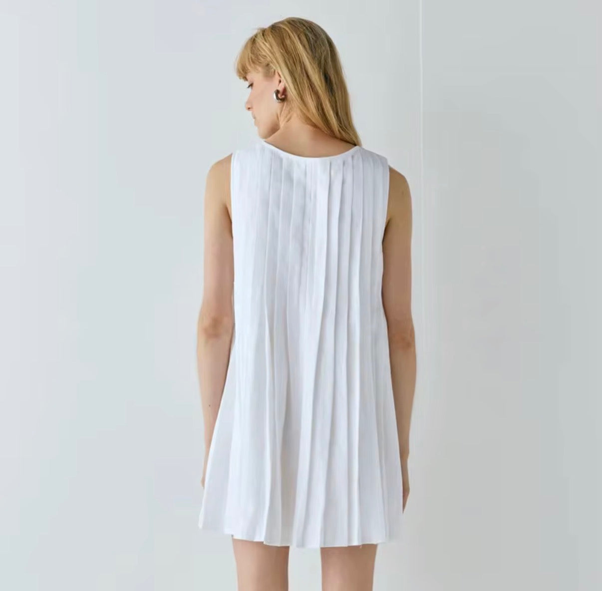 Pleated Tie-Front Mini Dress
