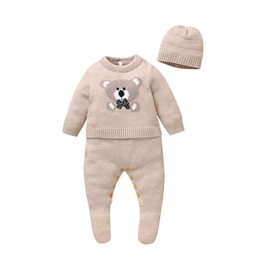 Teddy Bear Knit Set with Beanie