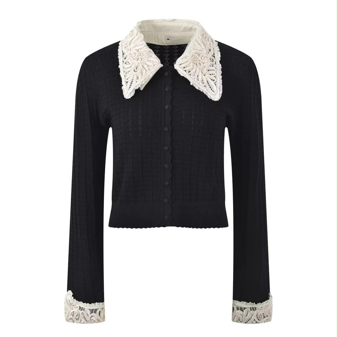 Élise Lace-Collar Knit Cardigan