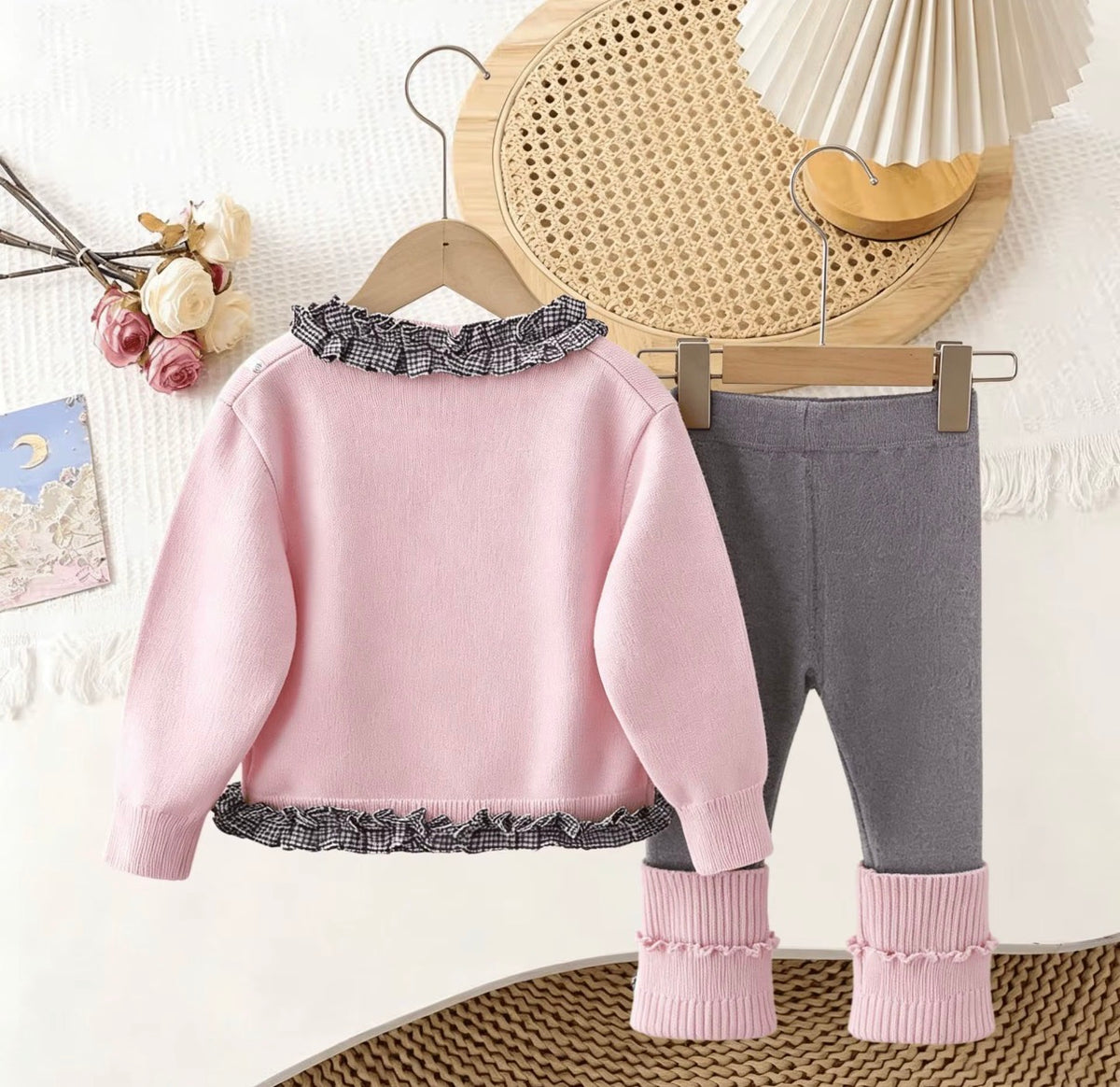Gingham Bow Knit Set