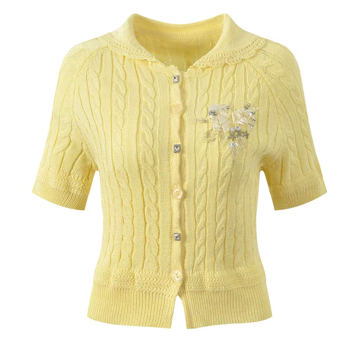 Vintage Cable Knit Brooch Cardigan