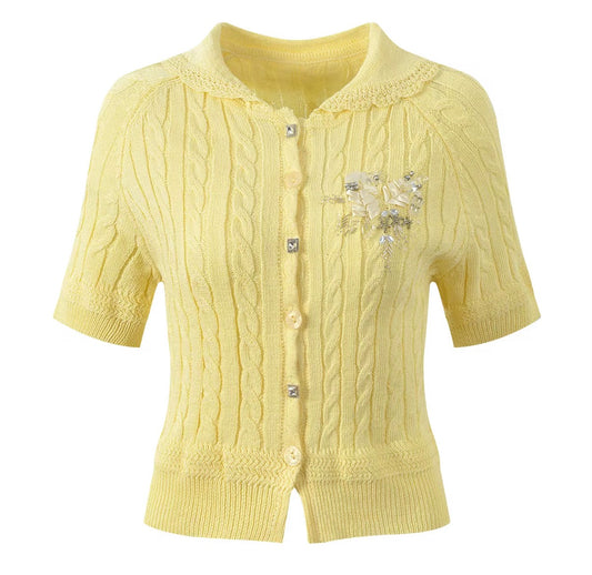 Vintage Cable Knit Brooch Cardigan