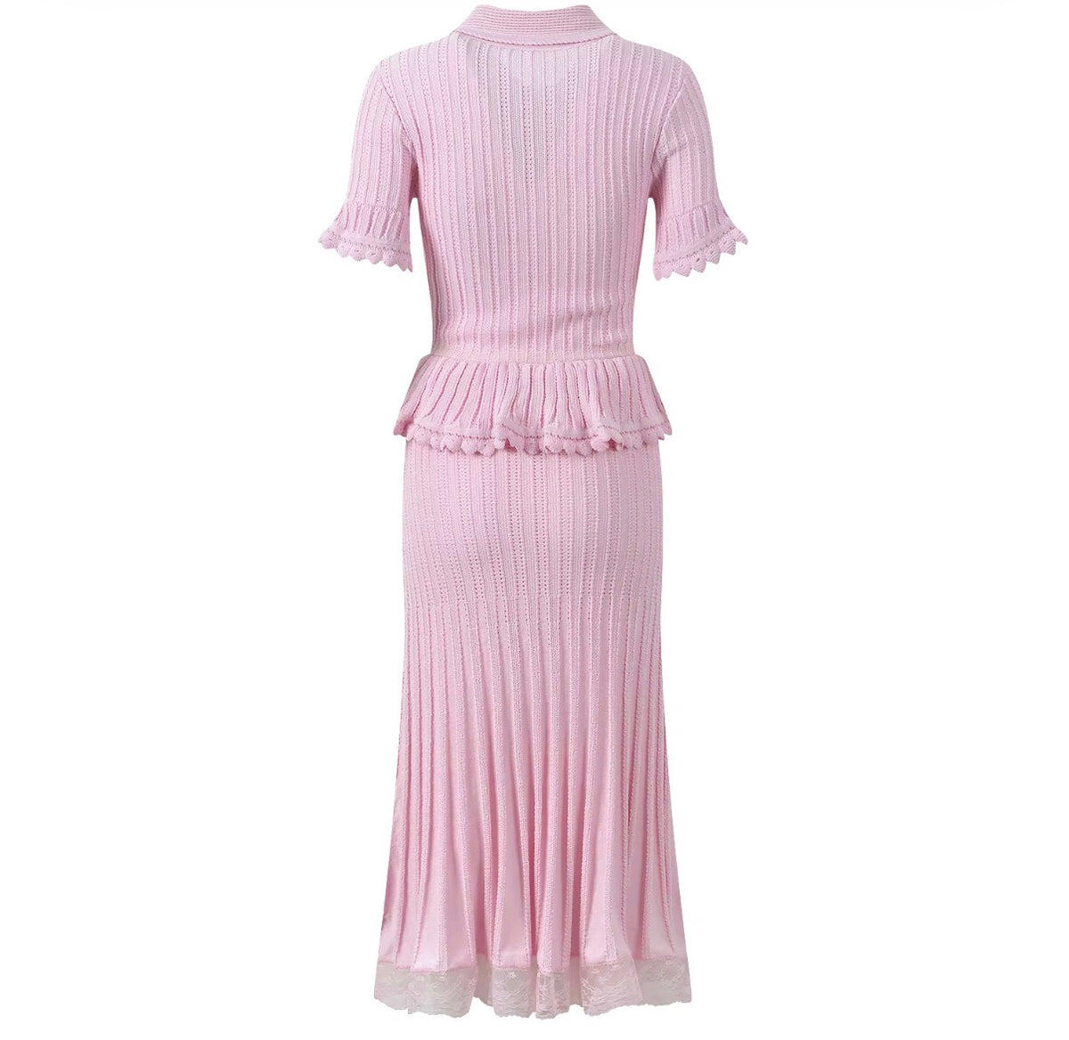 Lace Trim Peplum Knit Maxi Dress