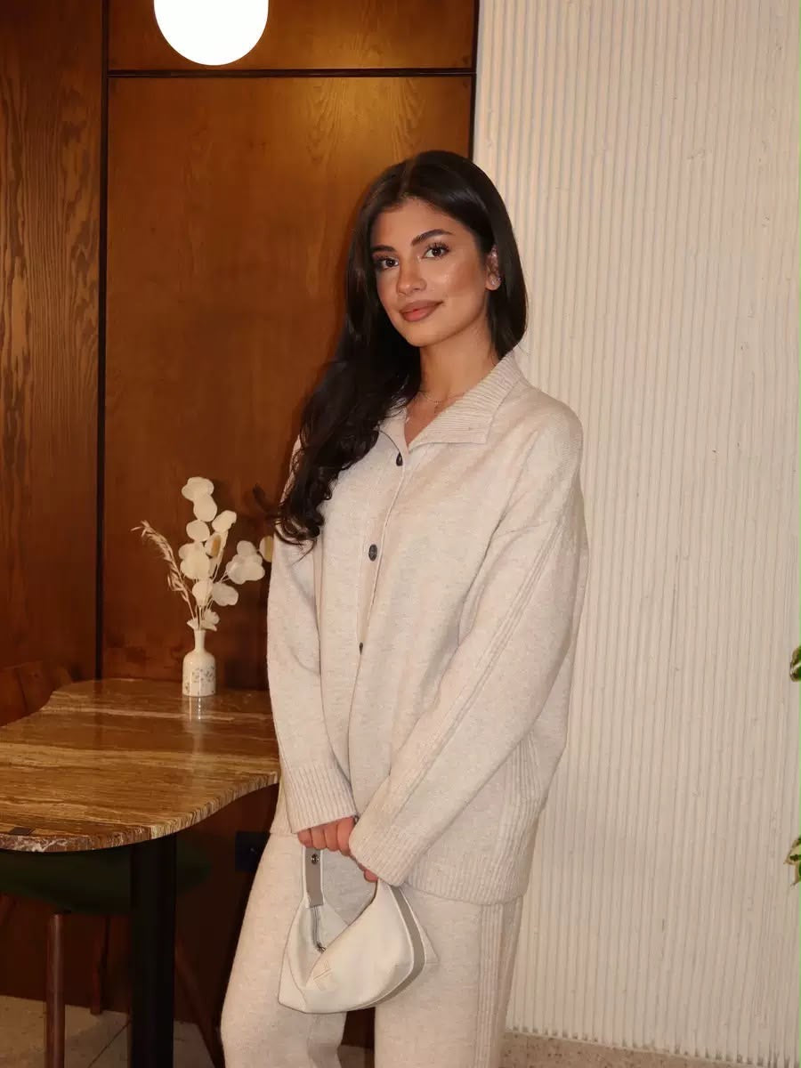 Button-Up Wide-Leg Knit Set