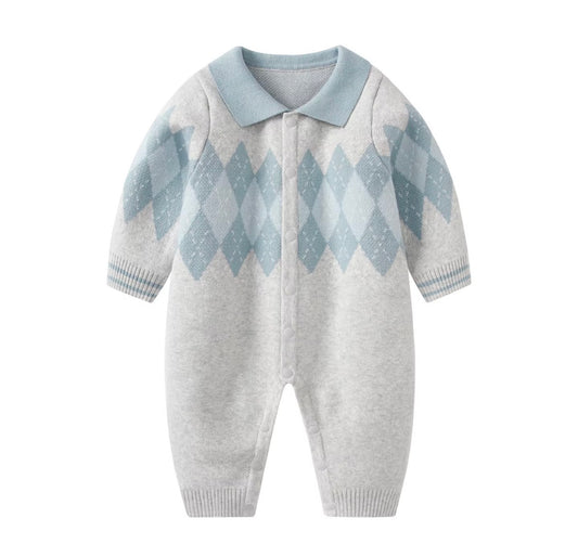 Argyle Collar Knit Romper