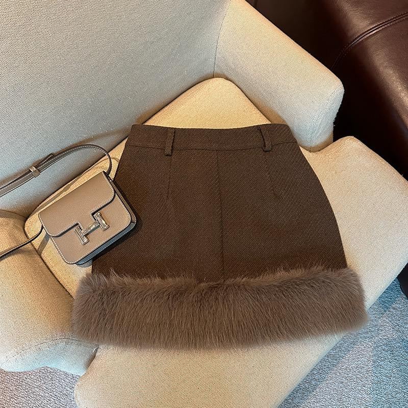 Velour Fur Mini Skirt
