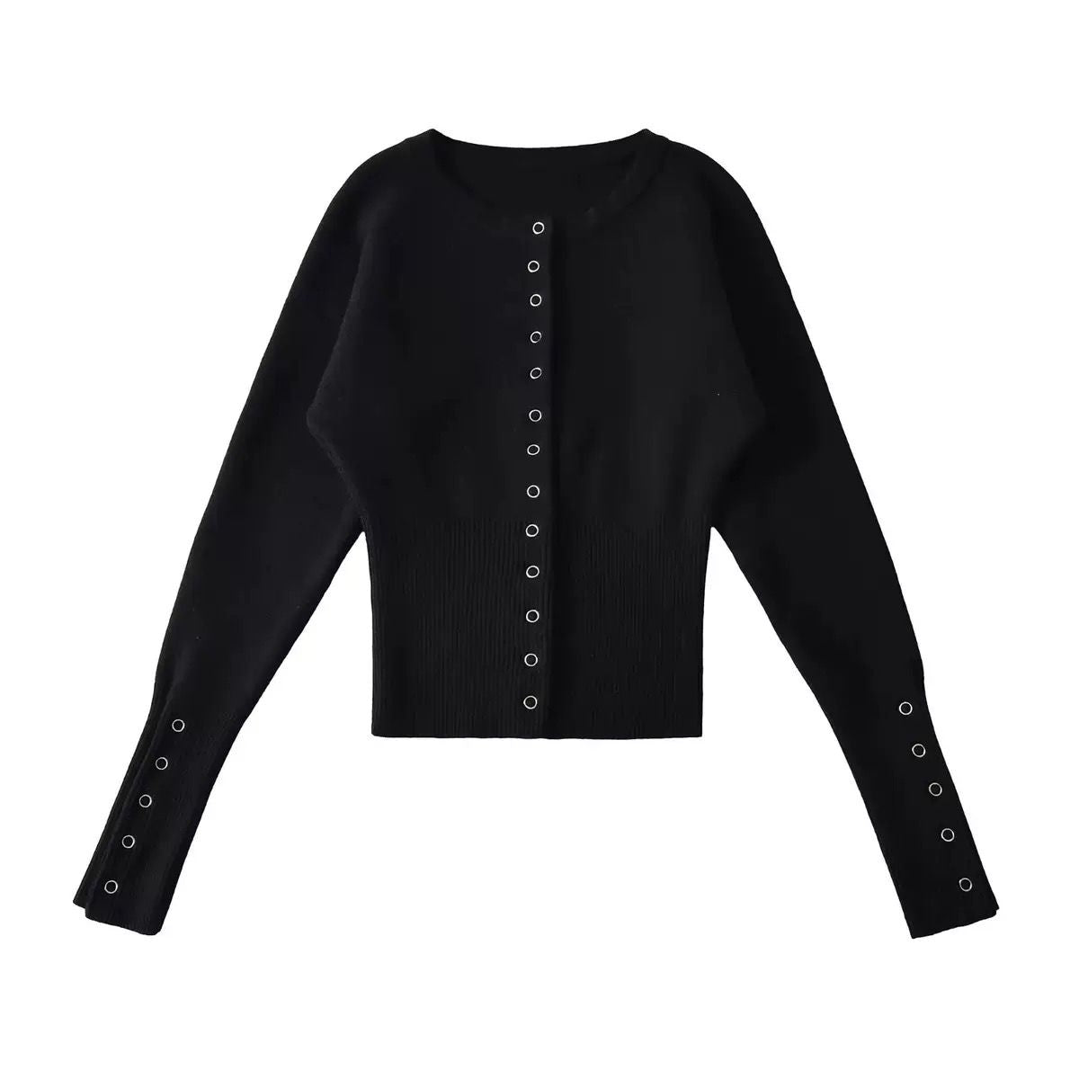 Long-Sleeve Knit Cardigan with Front Buttons and Fitted Waist