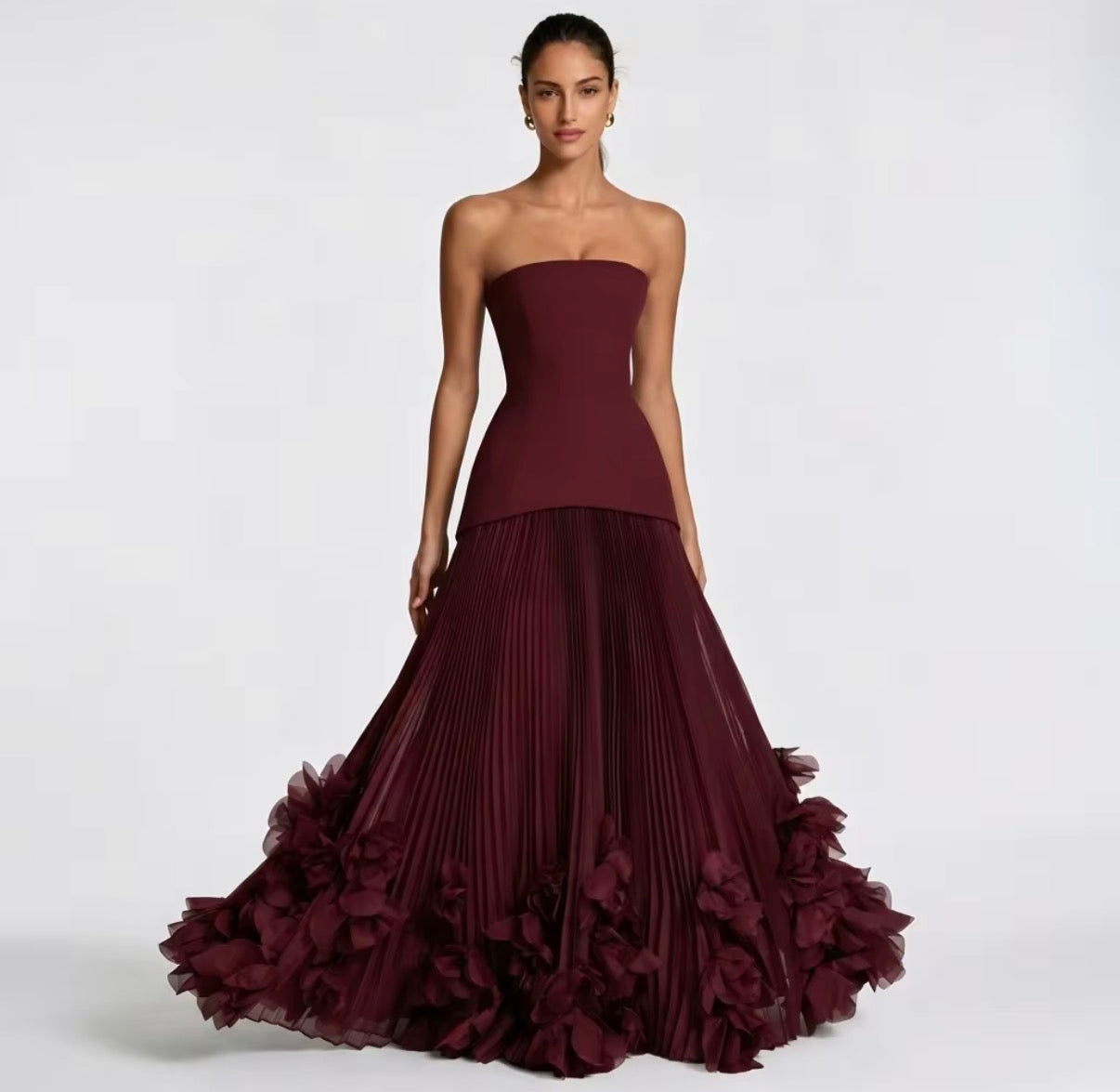Floral Pleated Corset Gown
