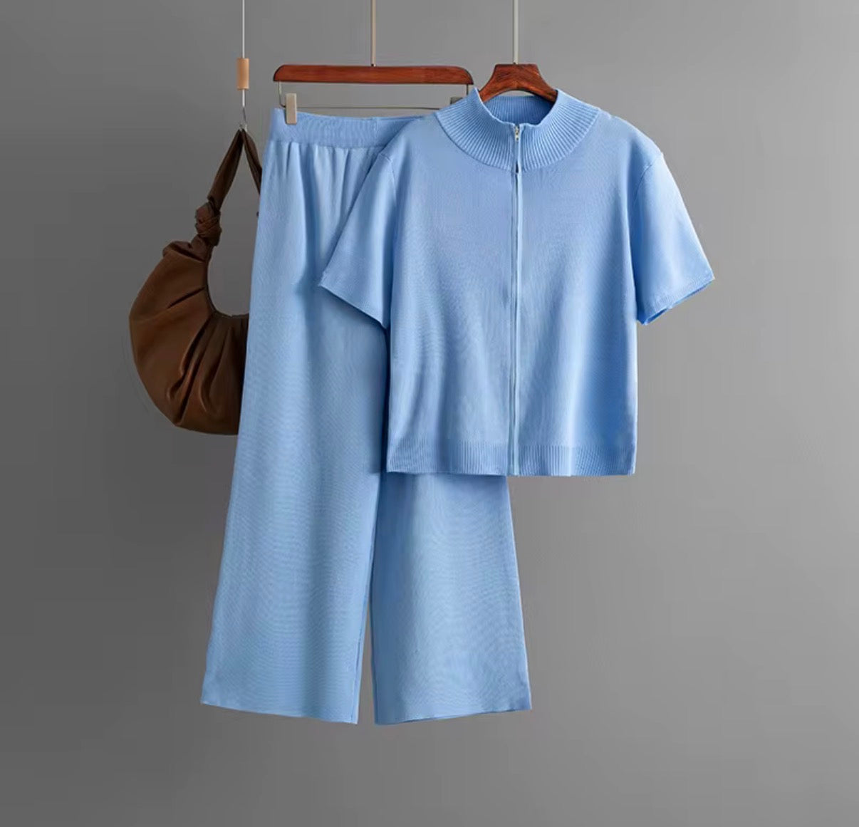 Zip-Up Knit Top & Bermuda Shorts Set