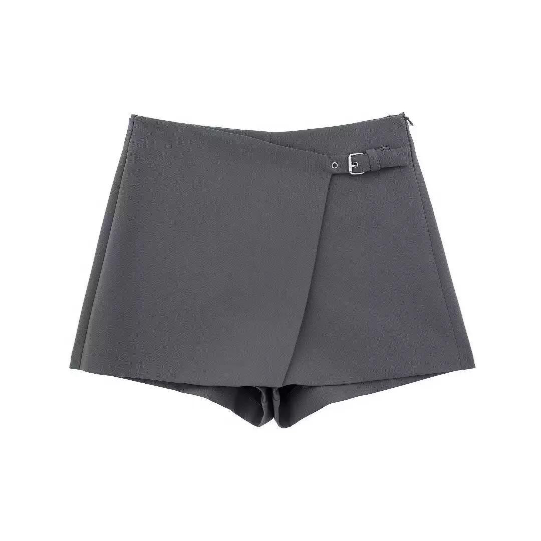 Tailored Buckle-Wrap Mini Skort