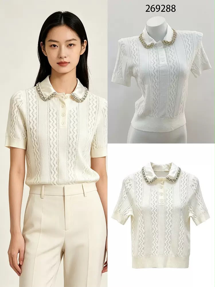 Pearl Collar Knit Top