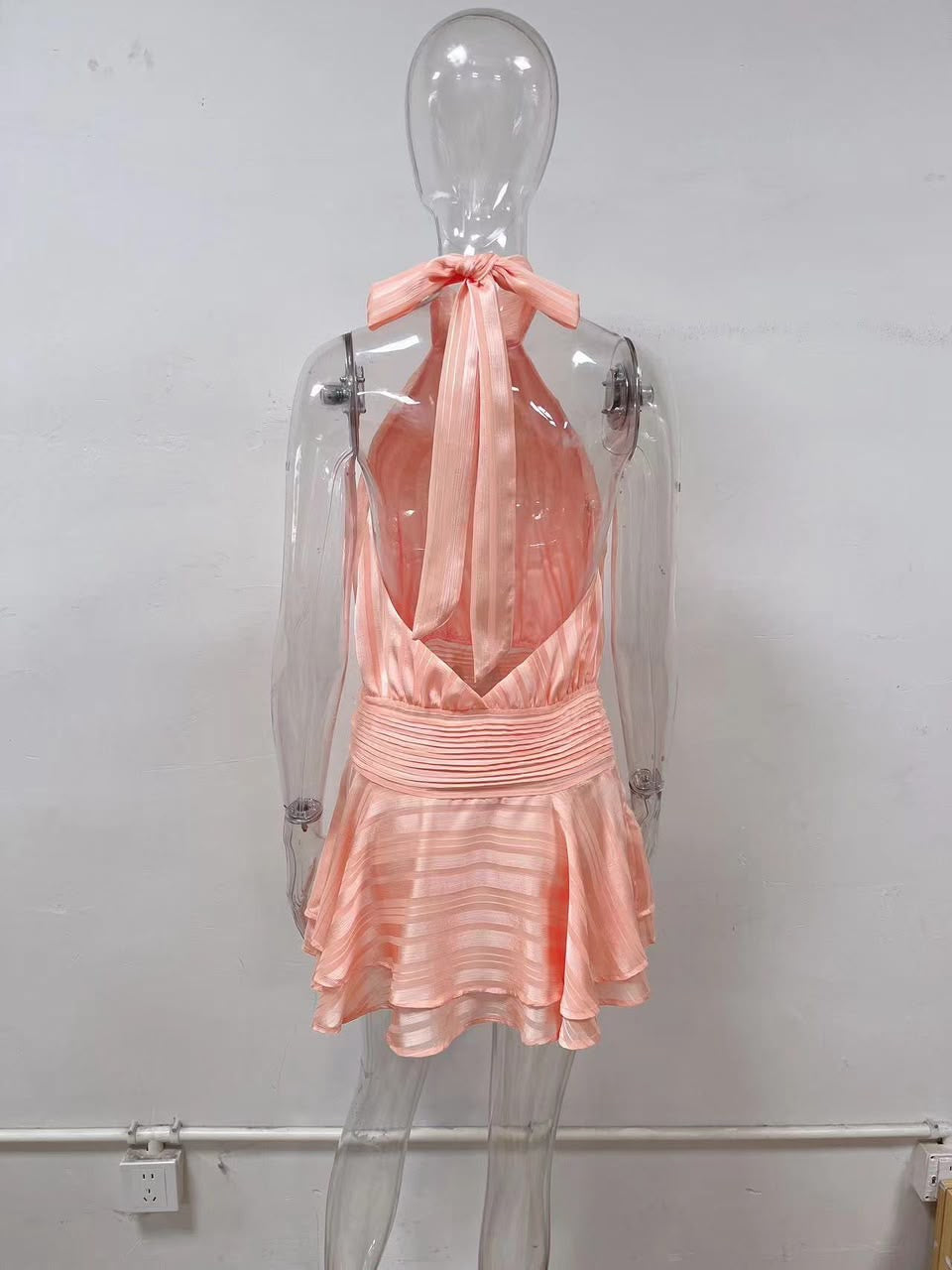 Peach Halter Ruffle Mini Dress