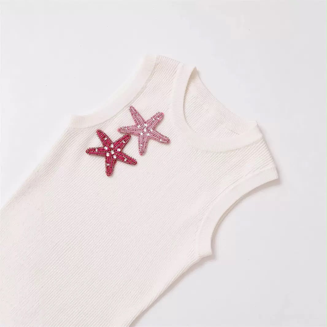 White Starfish Embellished Knit Top