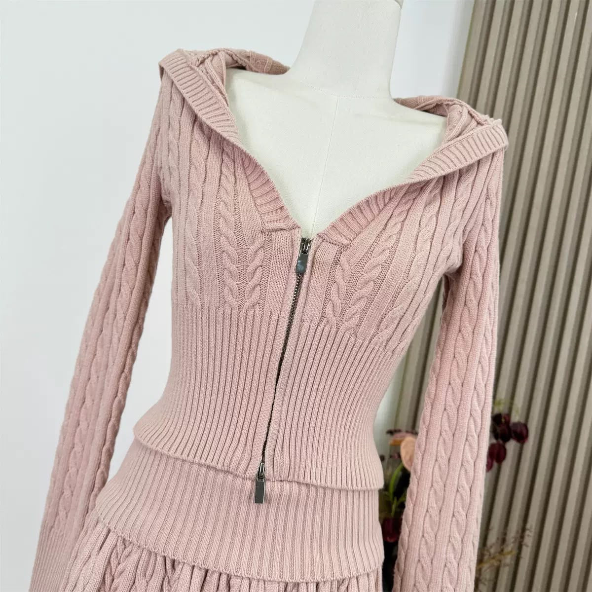 Blush Cable Knit Skirt Set