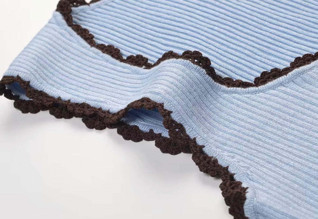 Lace Trim Ribbed Knit Top