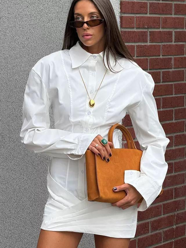 White Sculpted Shirt-Dress