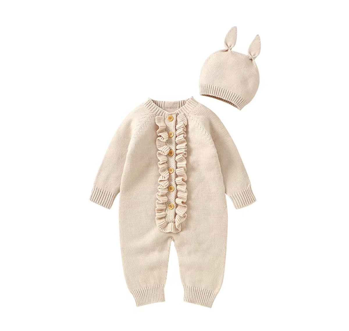 Bunny Ruffle Knit Romper Set