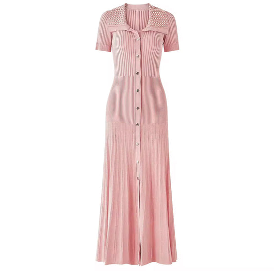Crystal Collar Ribbed Maxi Dress