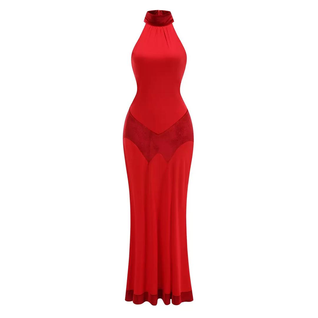 Halter Neck Velvet Maxi Dress