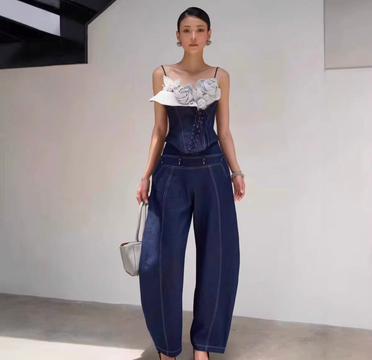 Floral Corset Denim Set