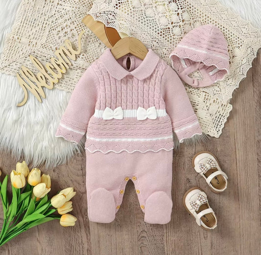 Little Bow Knitted Baby Romper