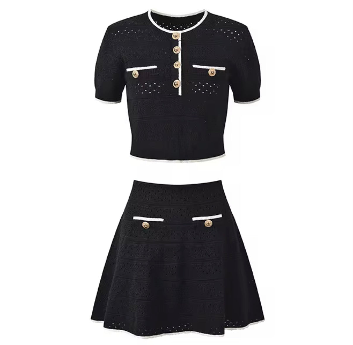 Chic Buttoned Knit Skirt Set