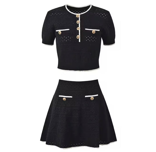 Chic Buttoned Knit Skirt Set