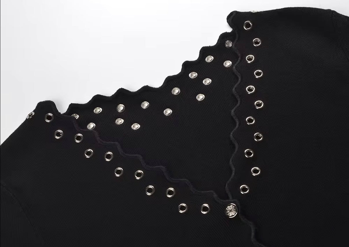 Midnight Rivet Knit Top