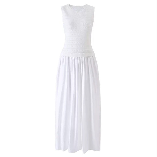 Sleeveless Knit Bodice Flared Maxi Dress