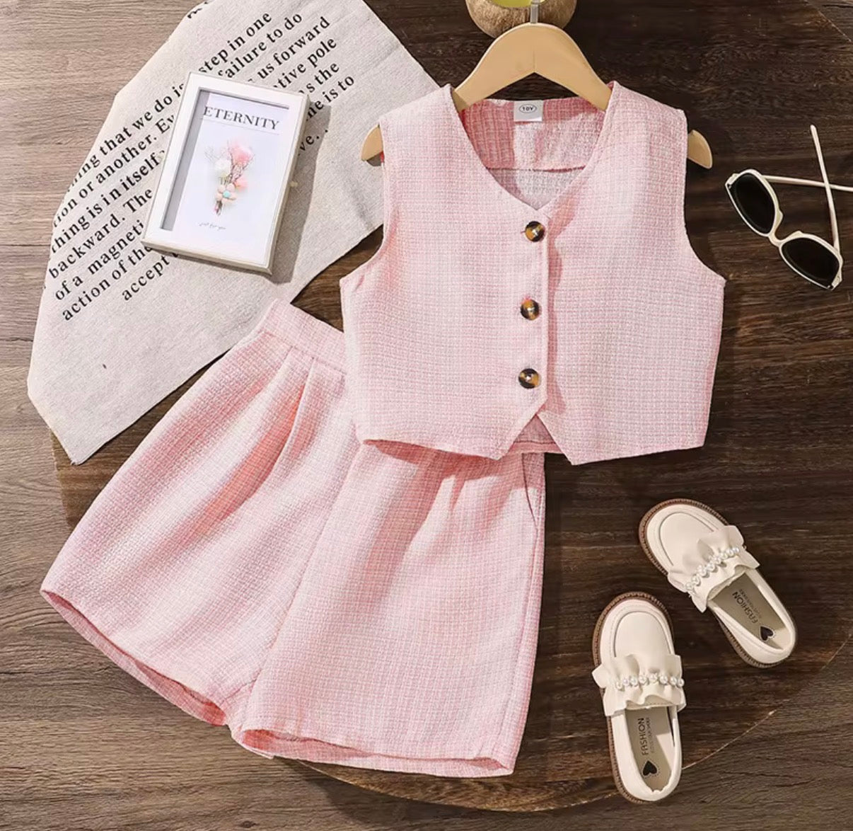 Textured Button Vest & Shorts Set