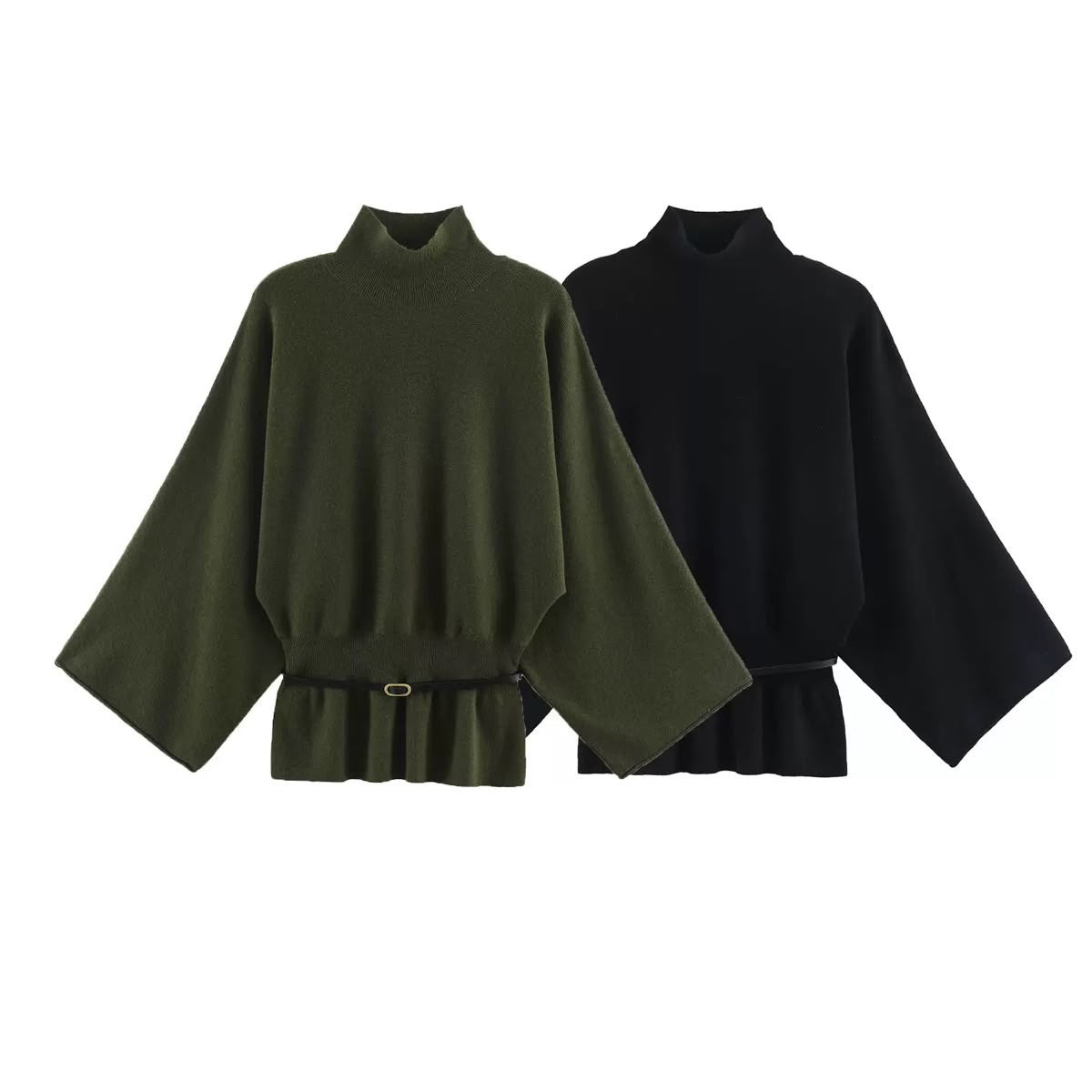 Belted Flare Knit Sweater