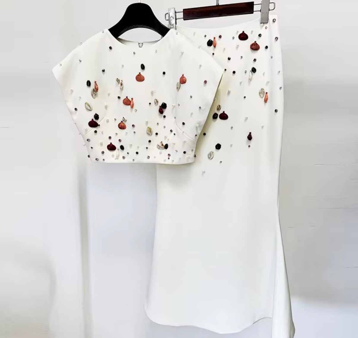 Seashell Embellished Two-Piece Maxi Set