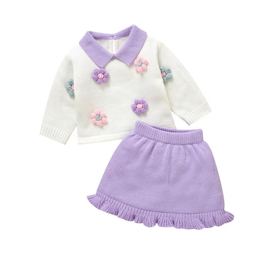 Daisy Bloom Knitted Skirt Set