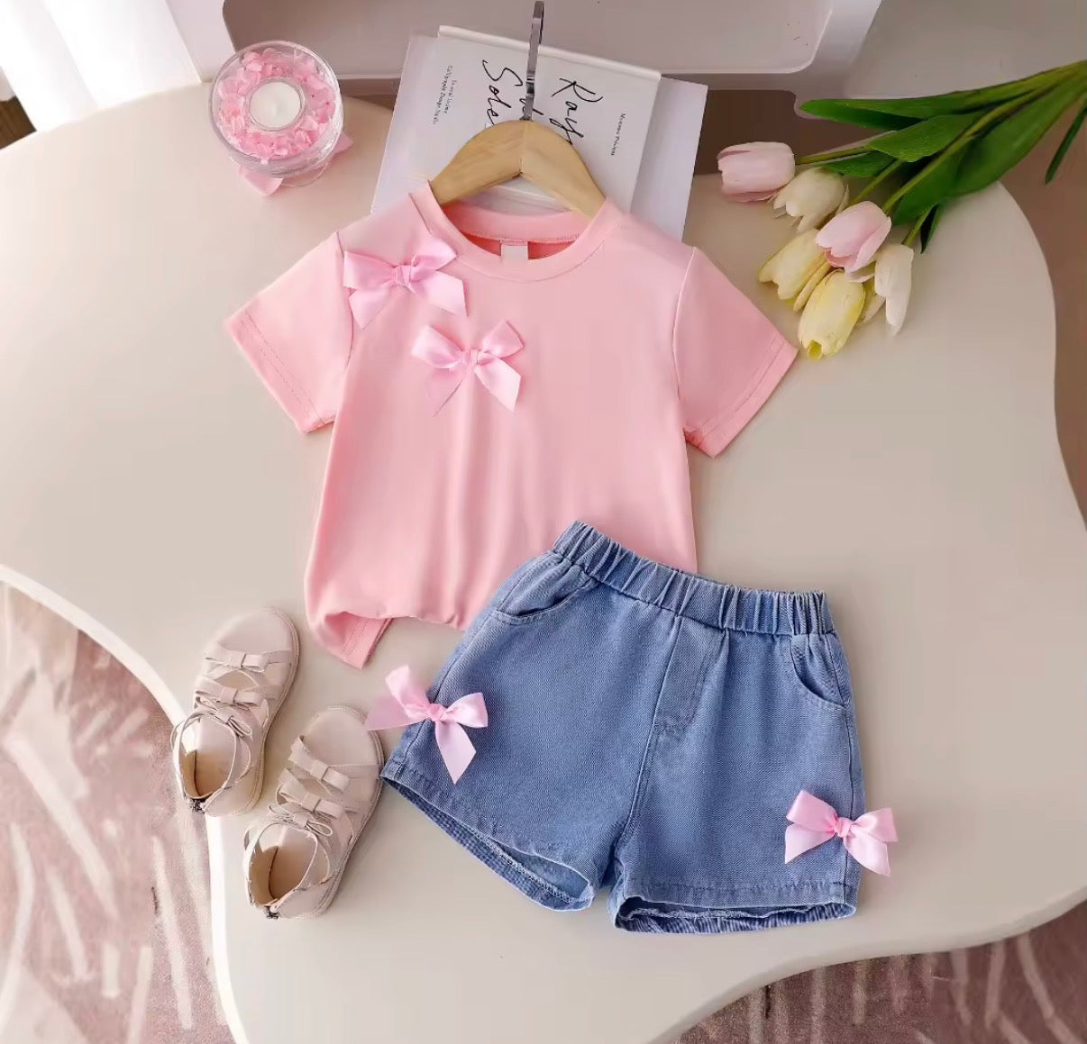 Blush Bow Denim Set