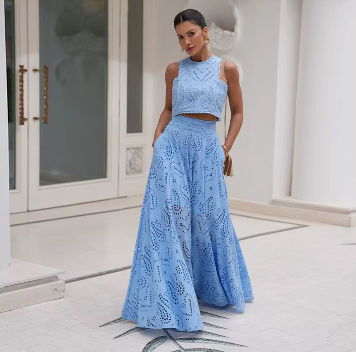 embroidered two-piece skirt set