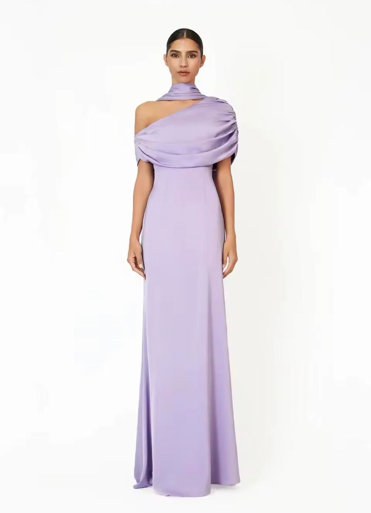 Draped Satin Scarf Gown
