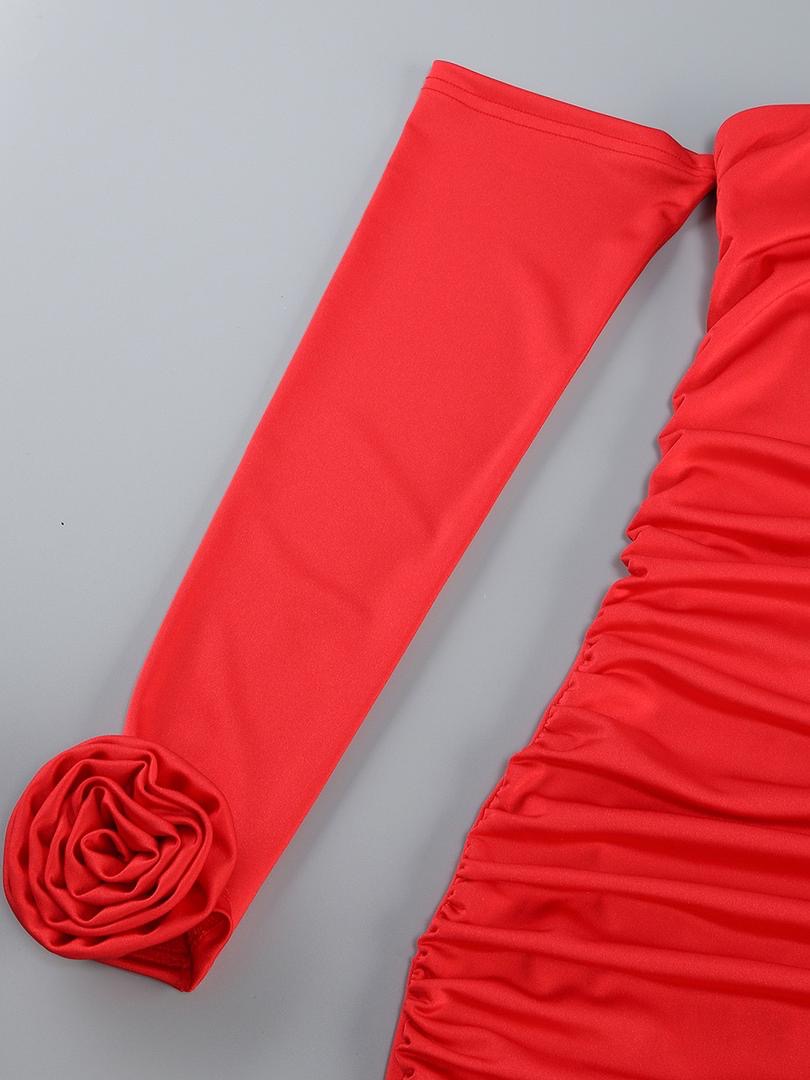 Red Crimson Rose One-Shoulder Sculpted Maxi Dress